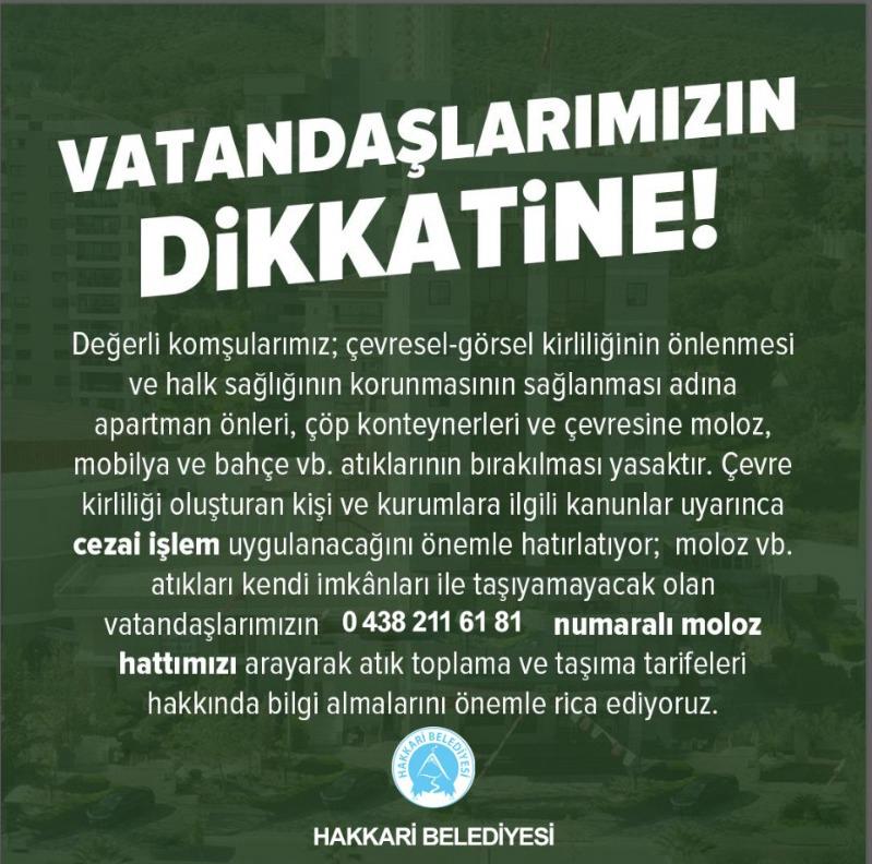 Hakkari Belediyesi'nden Vatandaşlar Uyarı