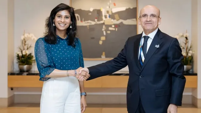 Bakan Şimşek, IMF Başkan Yardımcısı Gopinath ile bir araya geldi.